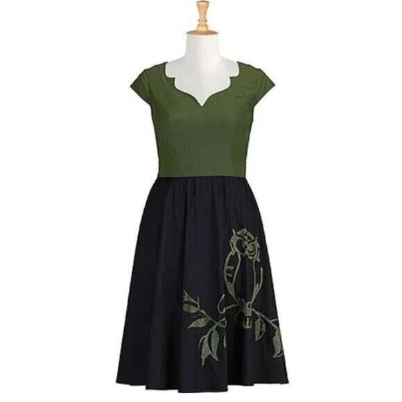 eShakti Owl Embellished Two Tone Poplin Dress - Picture 1 of 7